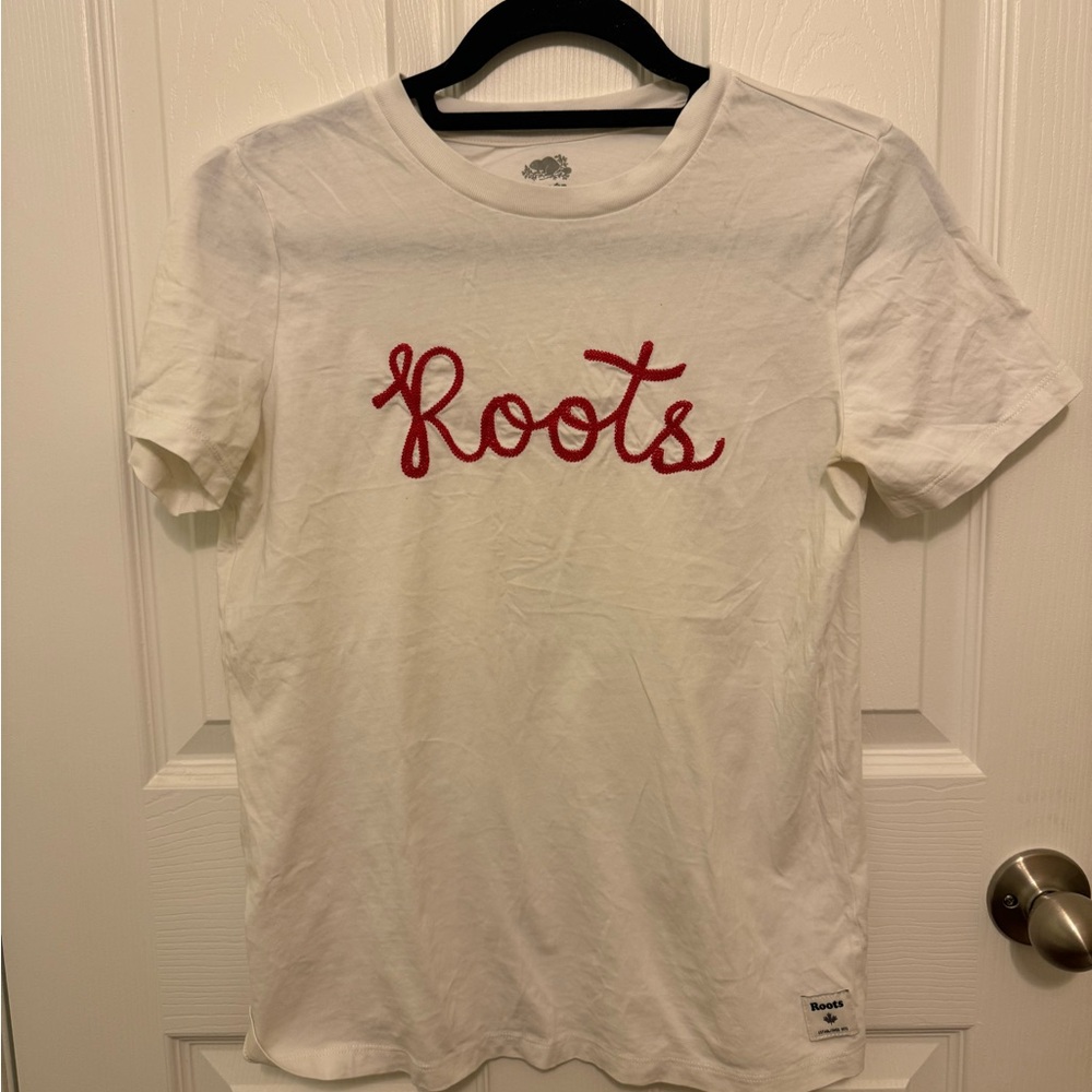 2/$15 Roots White T-Shirt with Red Logo